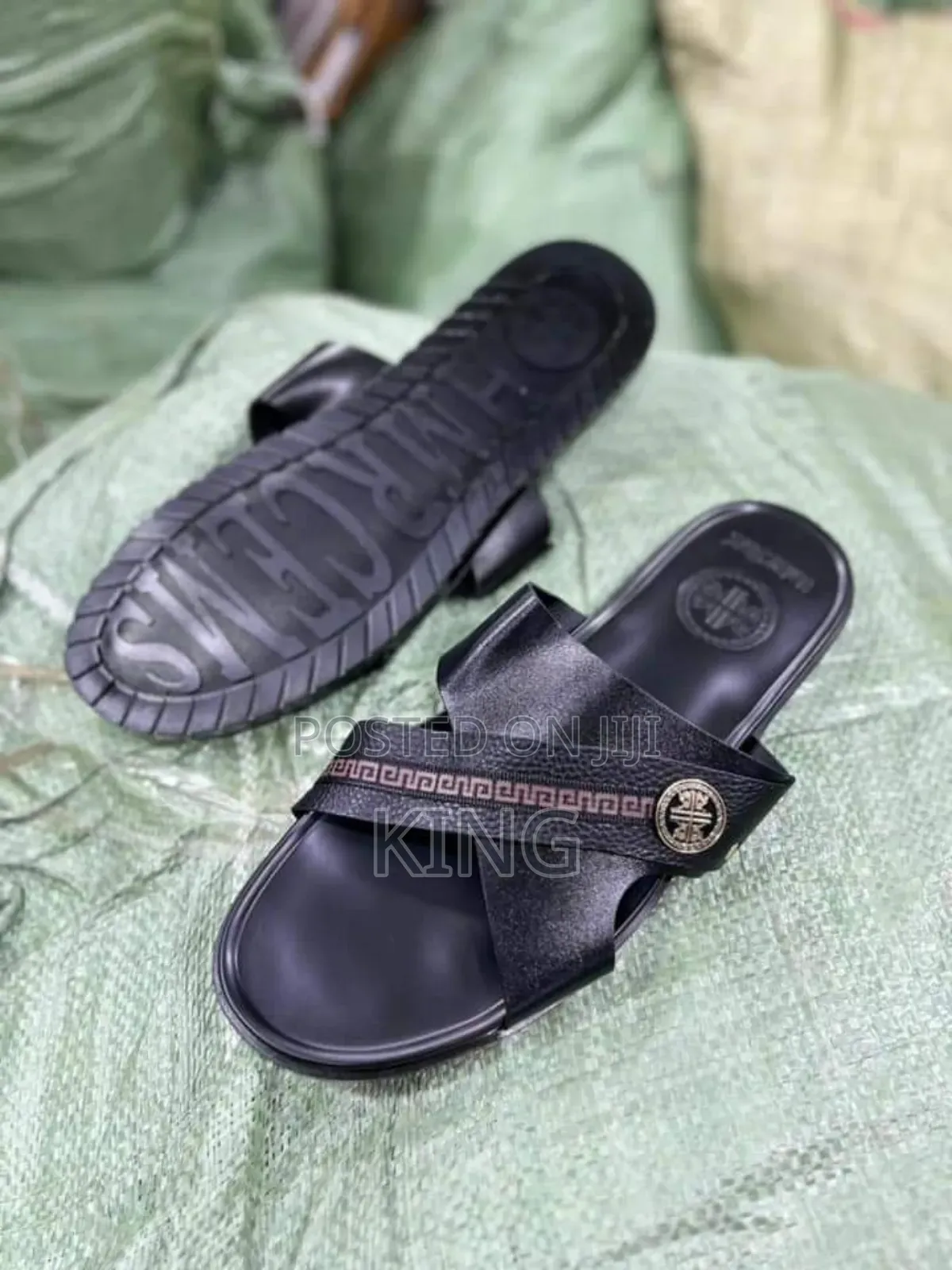 Hrcems Black Leather Casual Sandals