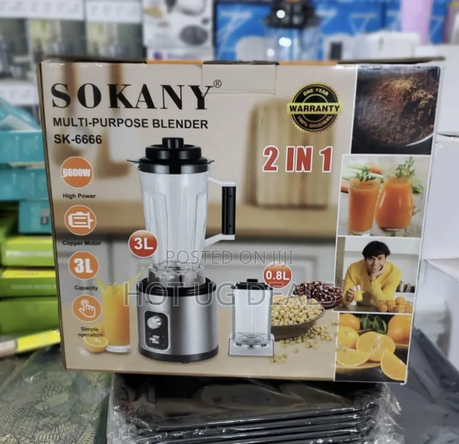 Sokany Blender 2 in 1, 6600 Watts, 3 Liters, SK-6666- Silver