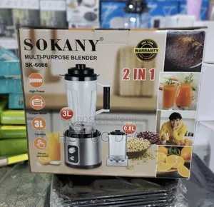Sokany Blender 2 in 1, 6600 Watts, 3 Liters, SK-6666- Silver
