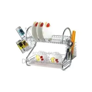 2 Tier Steel Plate Dish Drying Draining Rack , Silver.