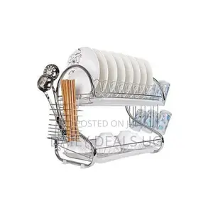 2 Tier Steel Plate Dish Drying Draining Rack , Silver.