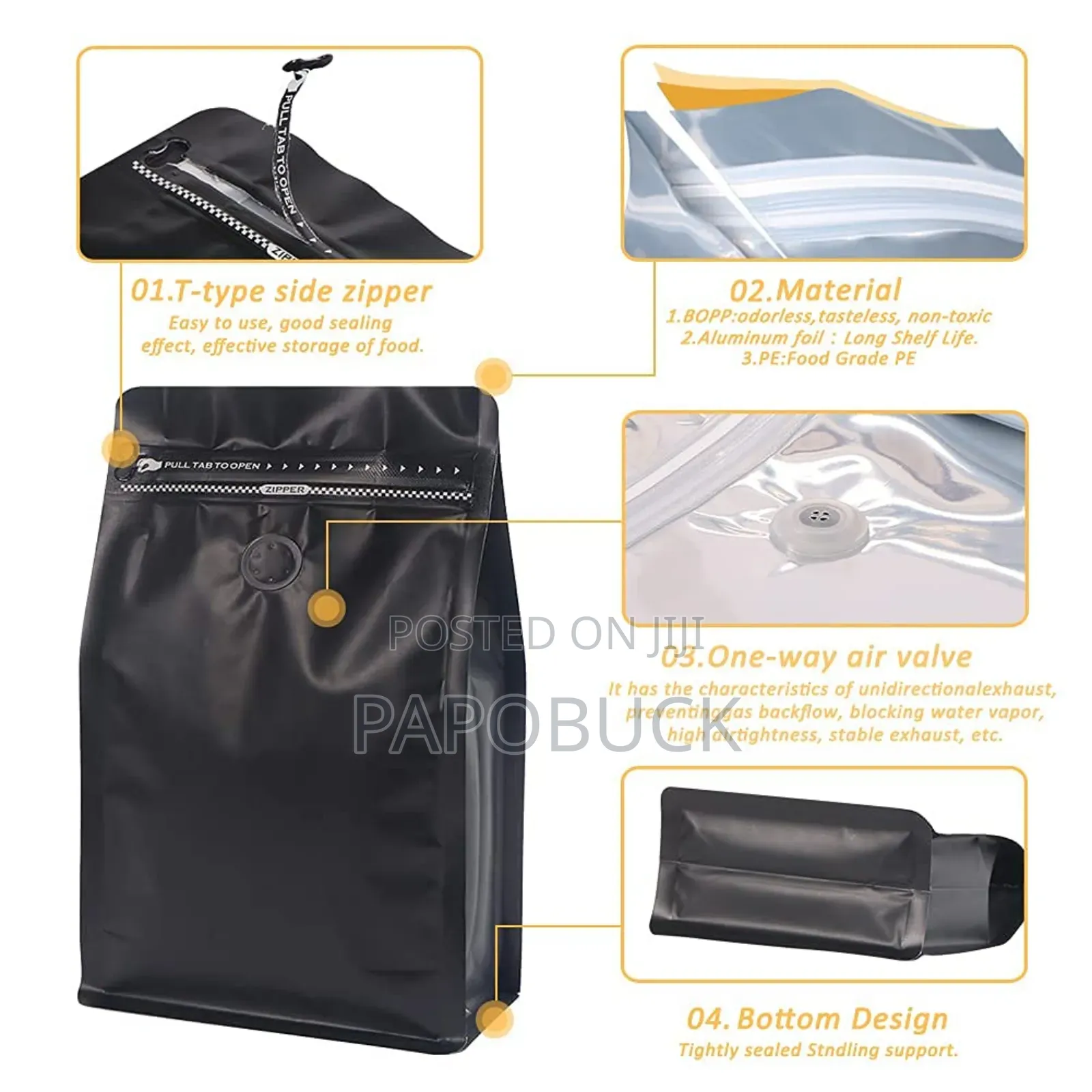 50 PCS Black Coffee Bags. 100g