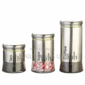 3 Piece Sugar Bowl Food Storage Tin Jar Canister Set