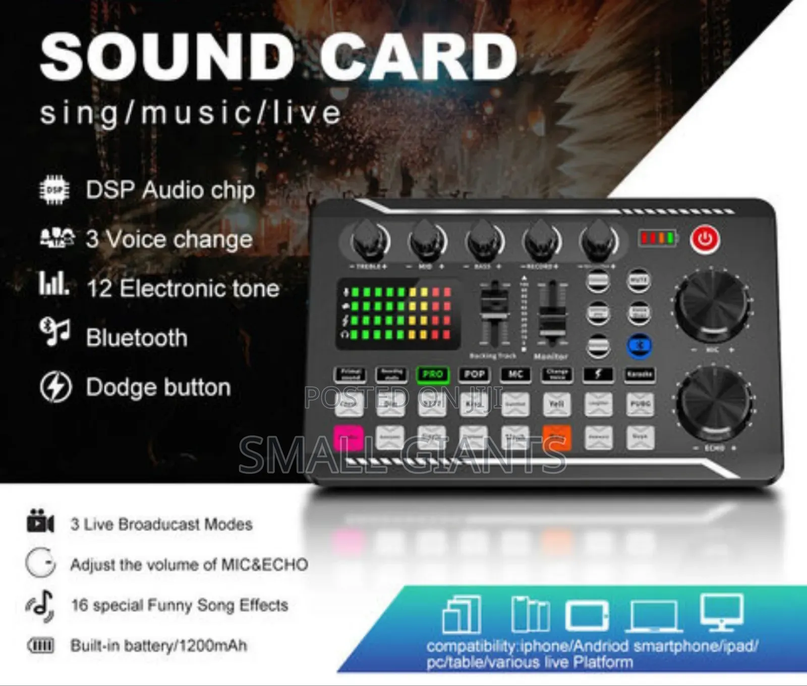 Voice Changer Soundcard With Sound Effect for Live Streaming