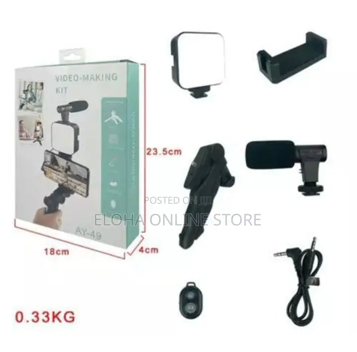 AY-49 Video Vlogging Kit With Microphone LED Fill Light