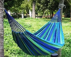 Cotton Stripped Foldable Hammock For Single