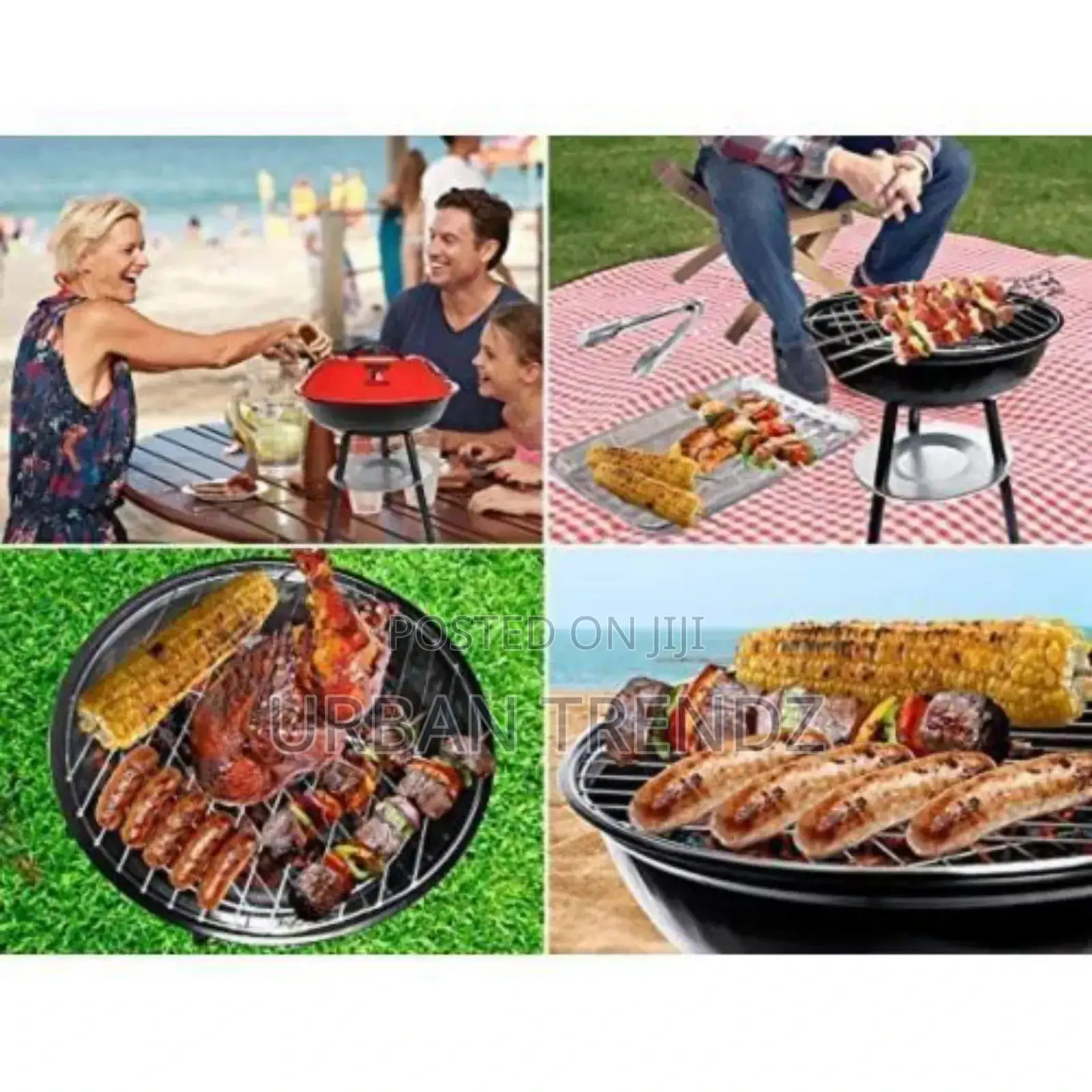Portable Metal Kettle Trolley Barbecue Wood Charcoal Grill