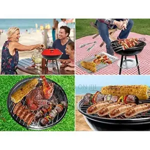 Portable Metal Kettle Trolley Barbecue Wood Charcoal Grill