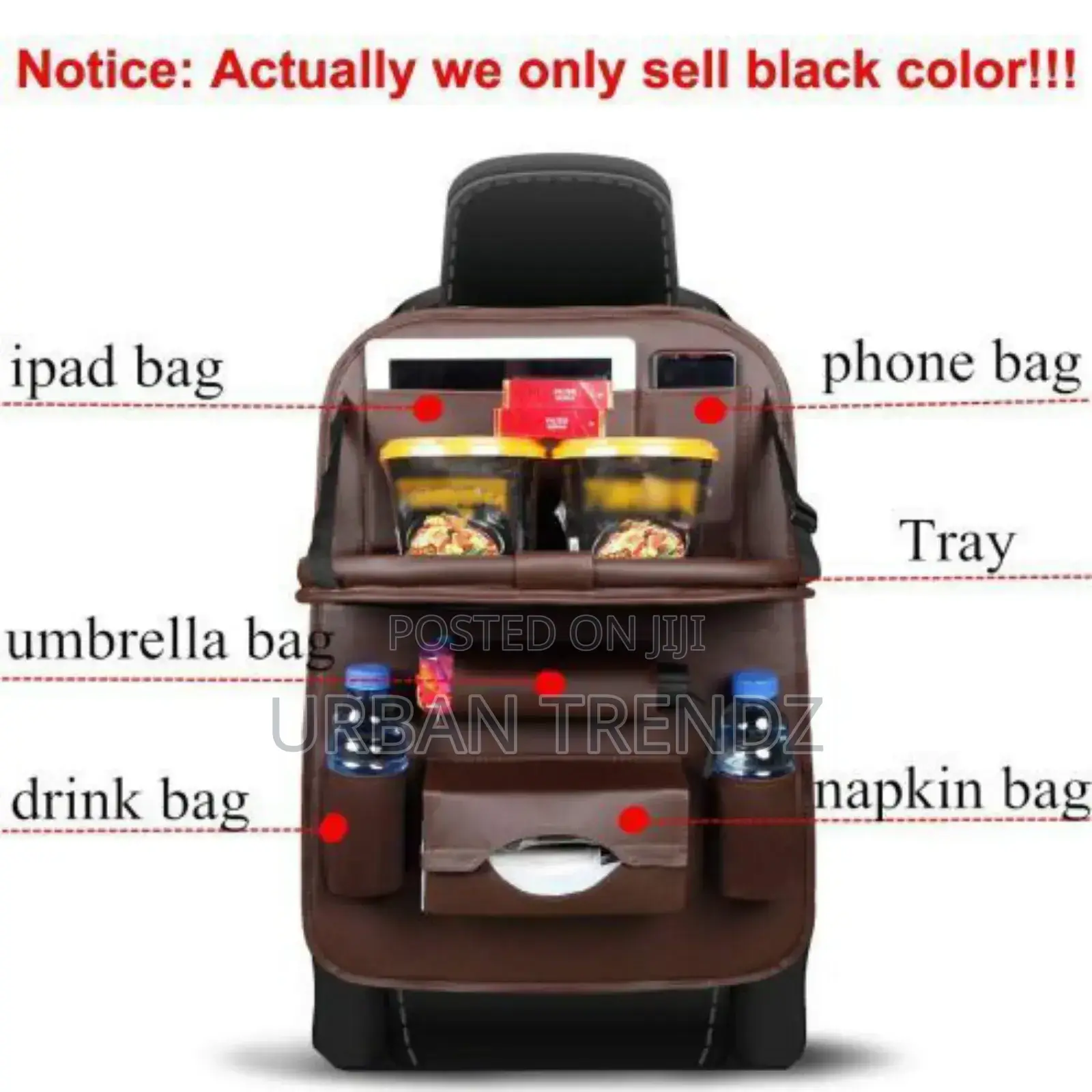 1-Piece Leather Car Backseat Organizer With Foldable Table.