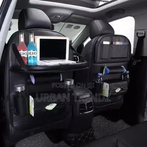 1-Piece Leather Car Backseat Organizer With Foldable Table.
