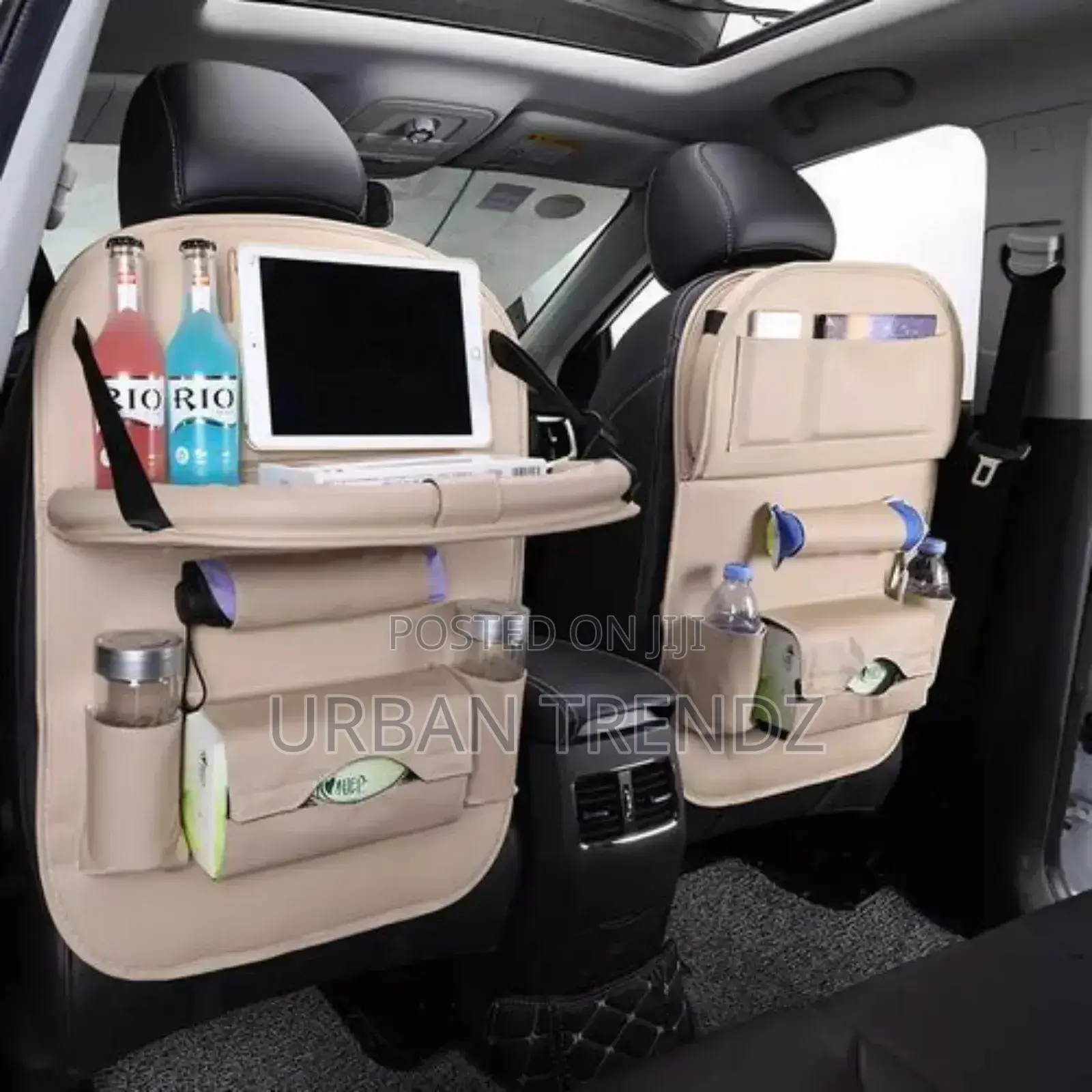1-Piece Leather Car Backseat Organizer With Foldable Table.