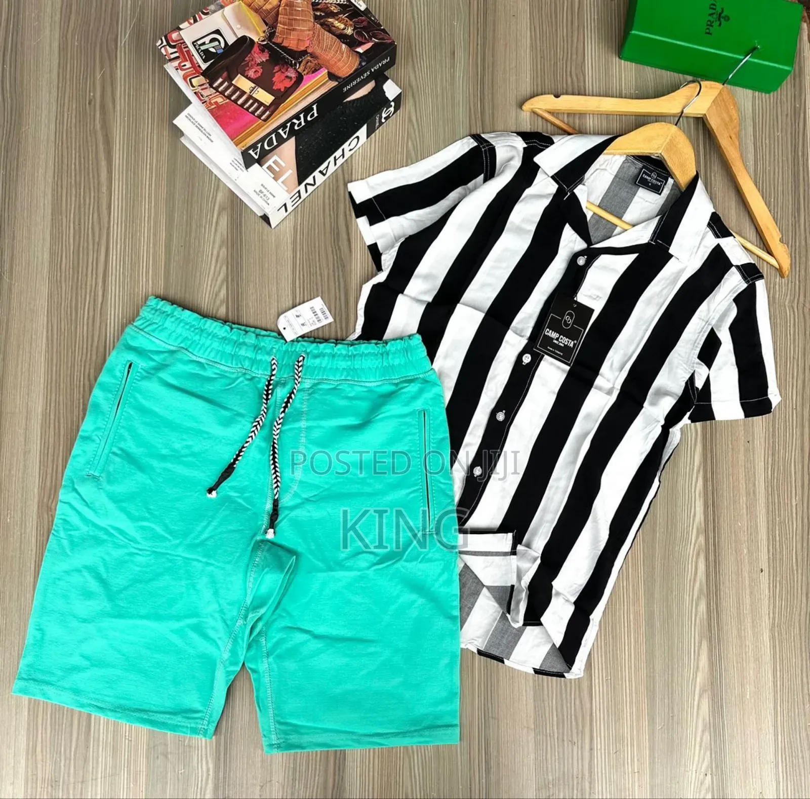 Black White and Green Casual Shirt and Short