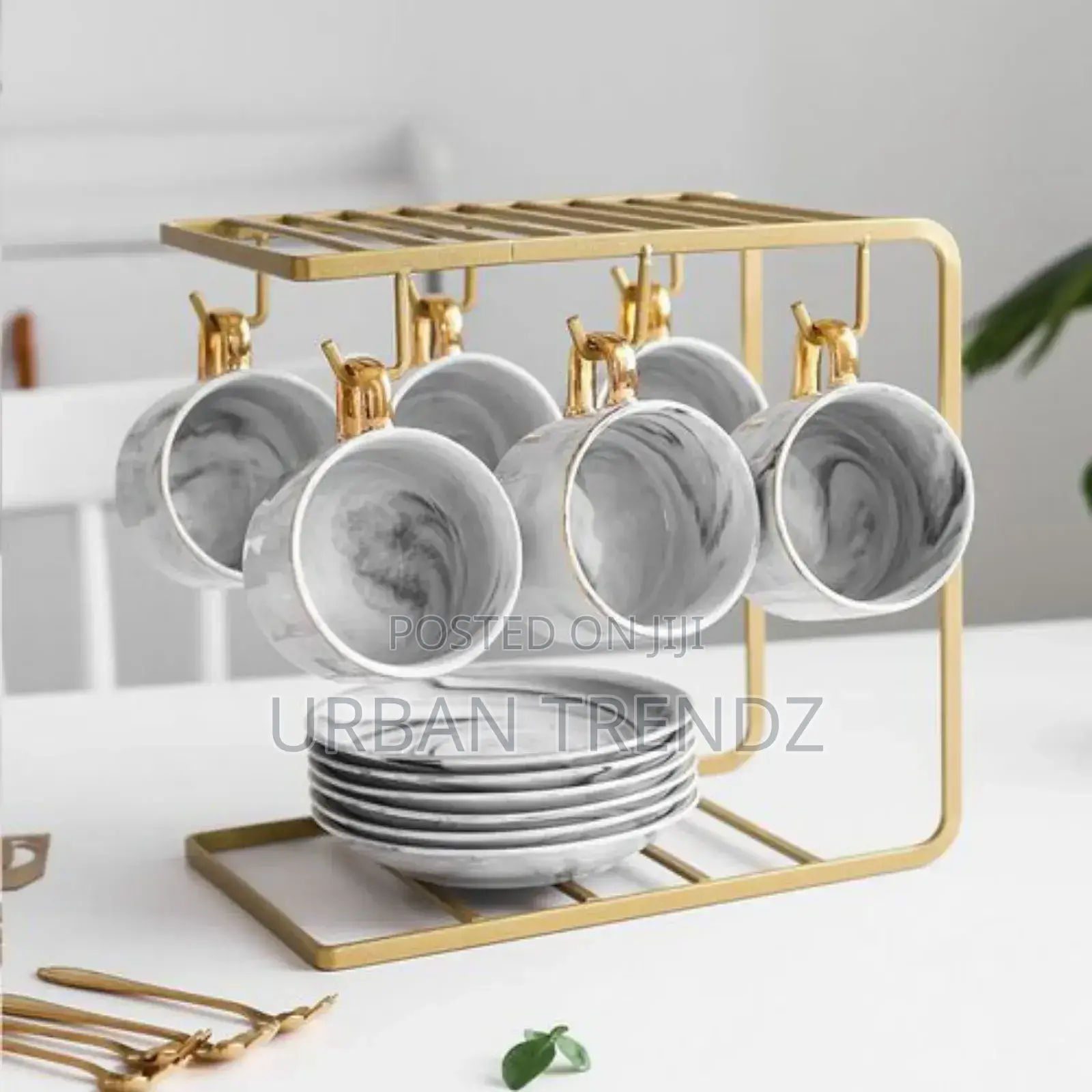 6 Tea Coffee Cups and Saucers Stand Rack Organizer Gift Set