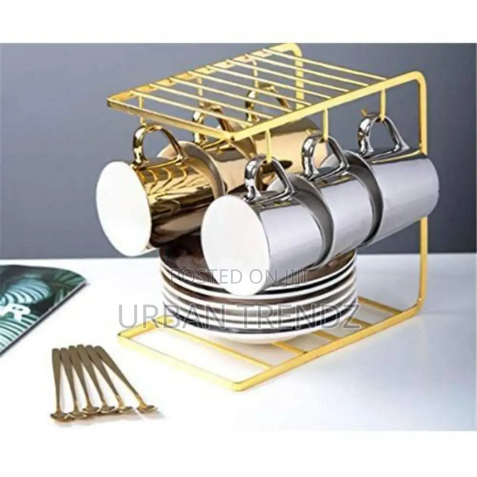 6 Tea Coffee Cups and Saucers Stand Rack Organizer Gift Set