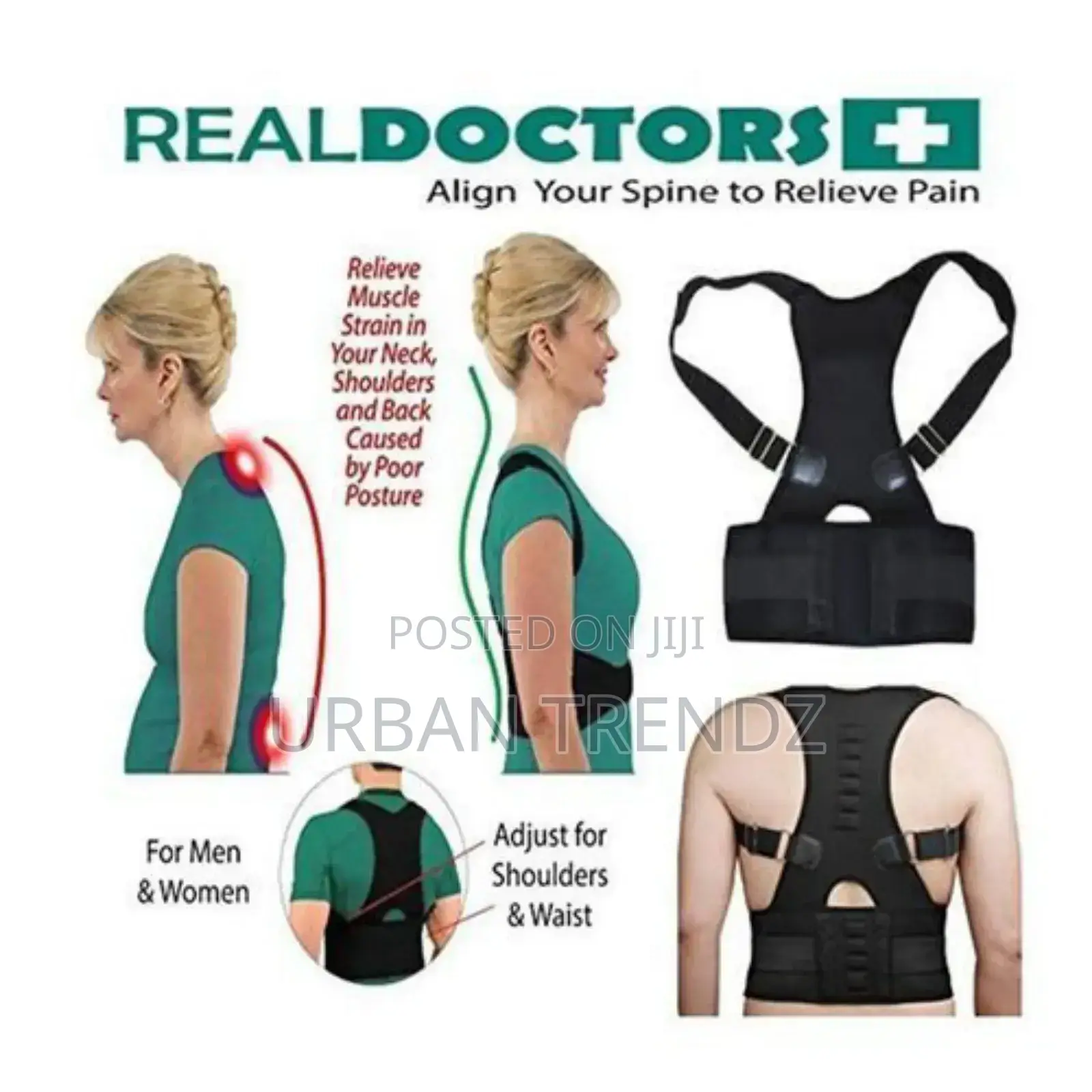 Real Doctors Posture Shoulder Back Support Brace - Black.