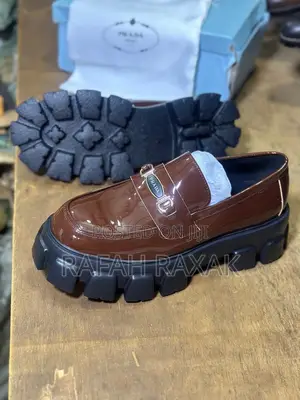 Original Brown Shinny Prada Big Sole Loafers