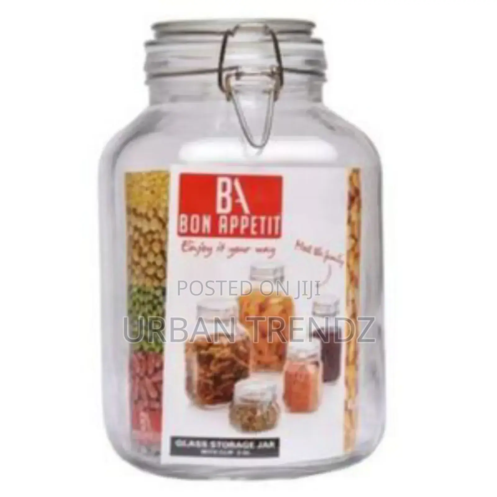 2litre Glass Clip Jar, Cereal Food Cookie Storage Tin,