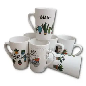 6 Pieces of Mult-Printed Coffee Tea Cups Mugs- White