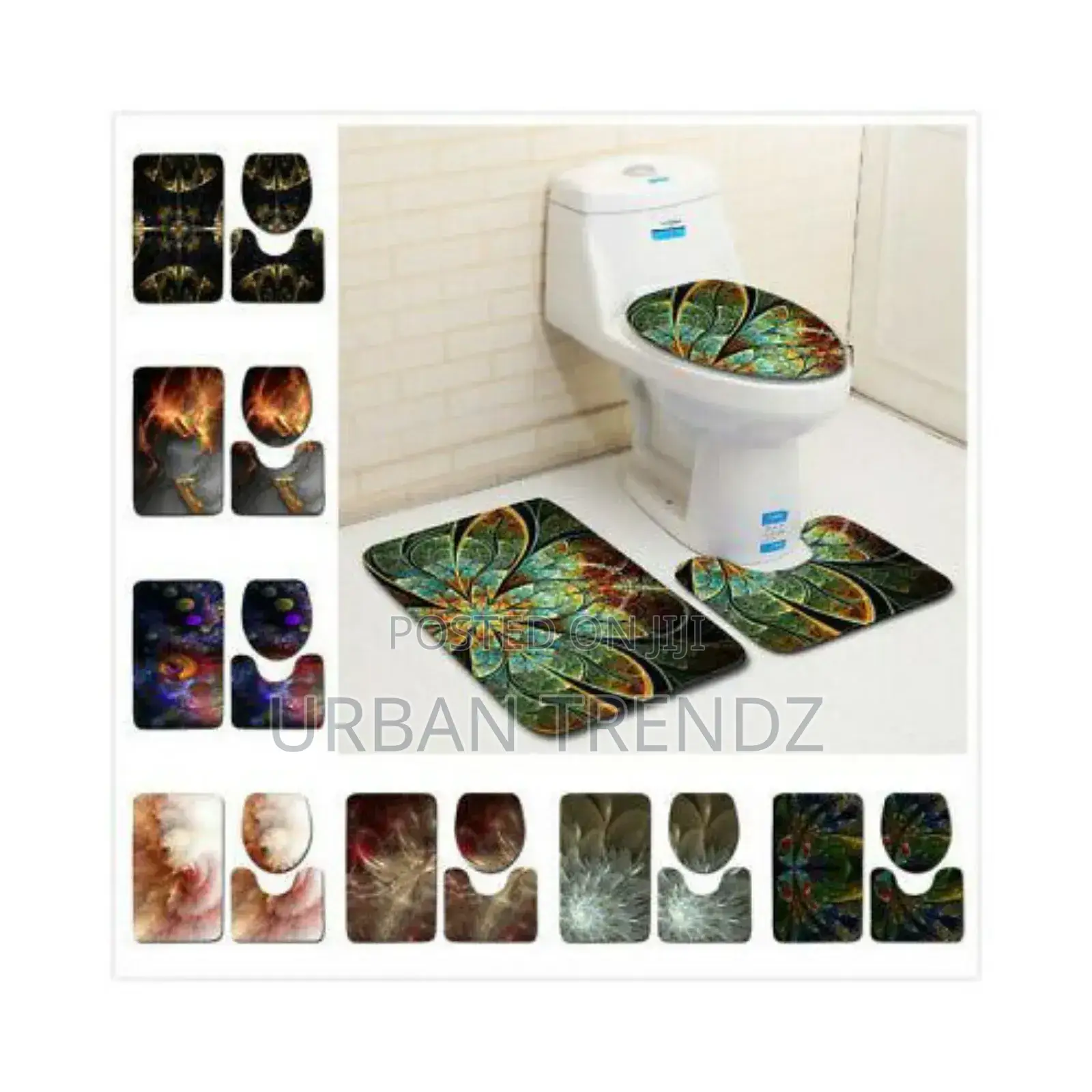3 PCS Non-Slip Toilet Bathroom Rugs Carpets-Black.