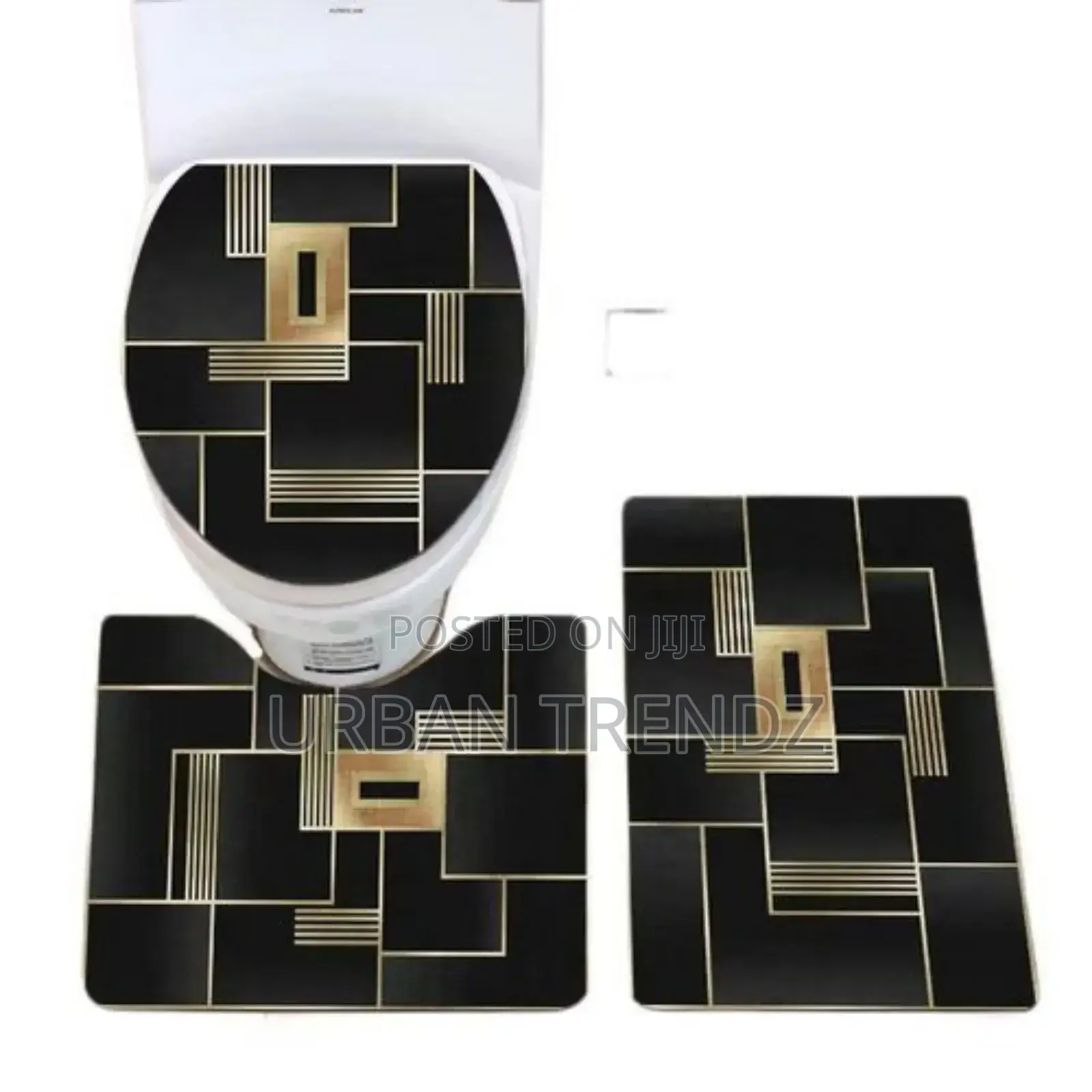 3 PCS Non-Slip Toilet Bathroom Rugs Carpets-Black.
