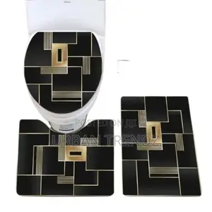 3 PCS Non-Slip Toilet Bathroom Rugs Carpets-Black.