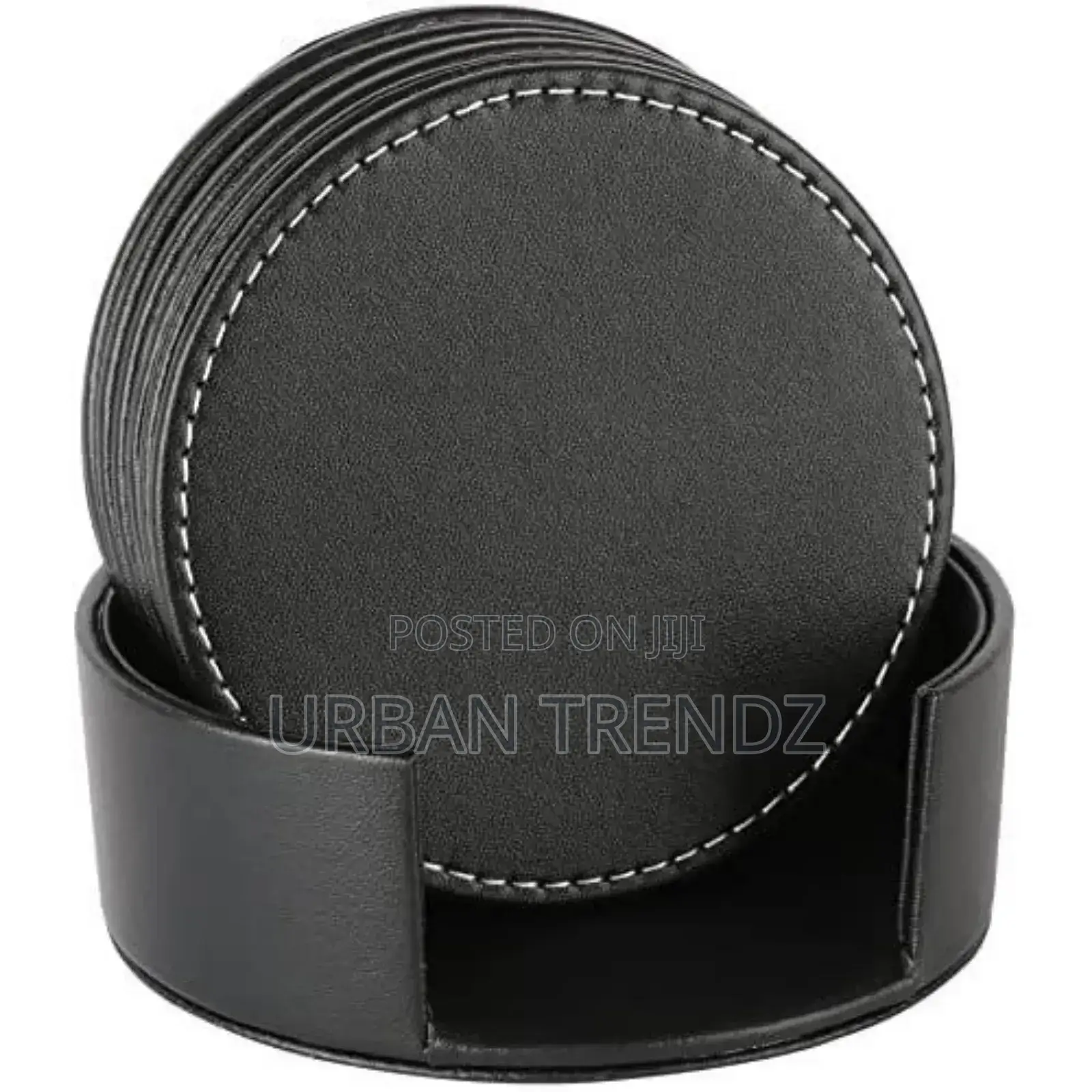 7 Piece Leather Drink Coasters Round Cup Mat Pad