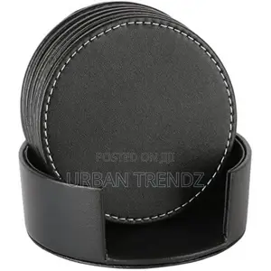 7 Piece Leather Drink Coasters Round Cup Mat Pad