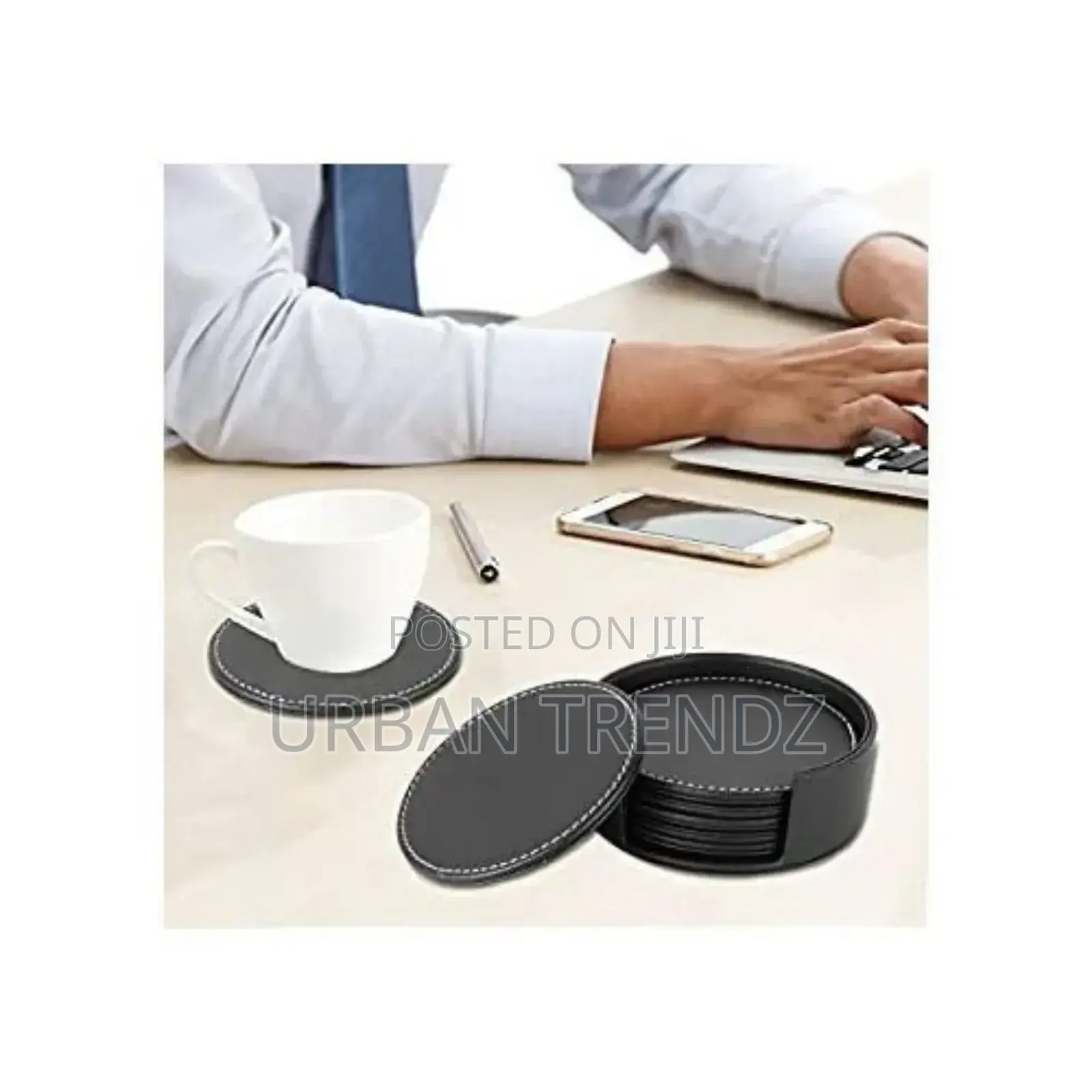 7 Piece Leather Drink Coasters Round Cup Mat Pad