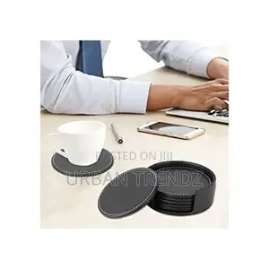 7 Piece Leather Drink Coasters Round Cup Mat Pad