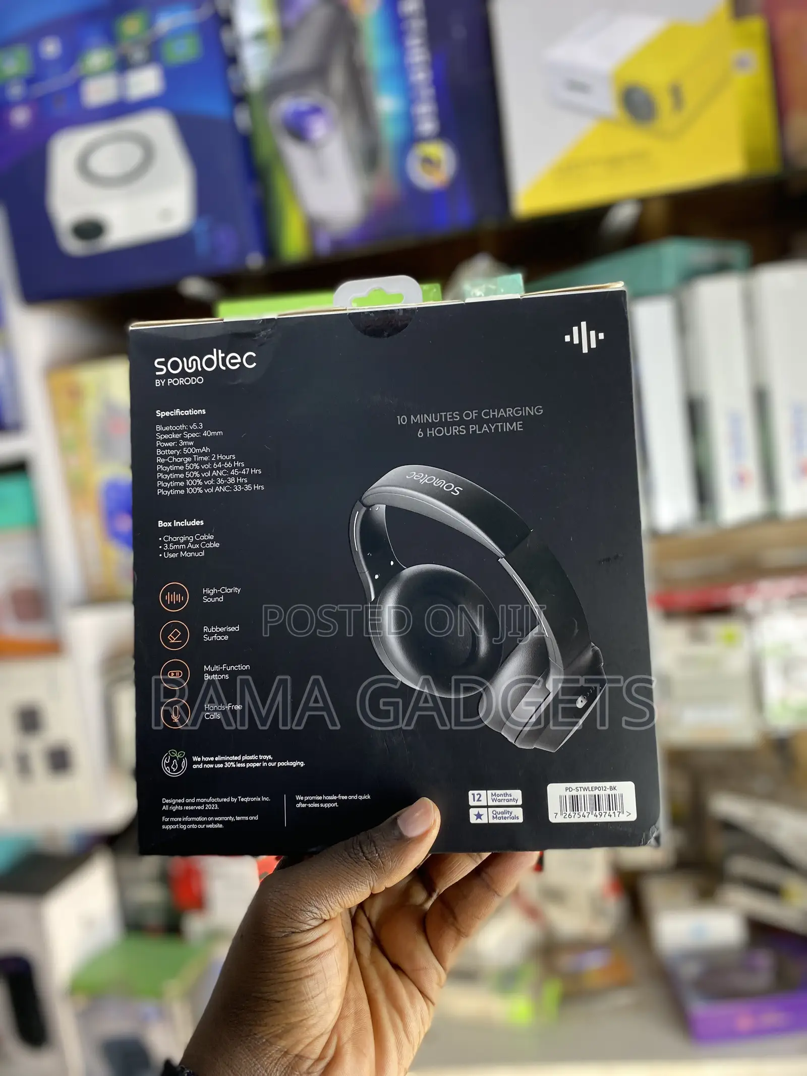 Porodo Soundtech Hush Wireless Over-Ear ANC Headphone Black