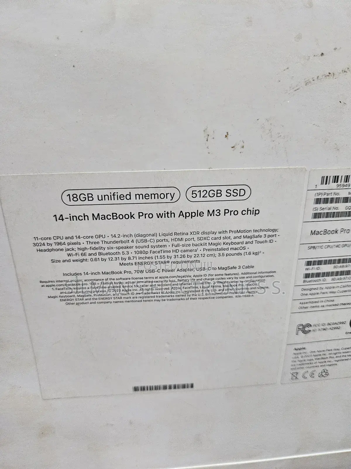 Laptop Apple MacBook Pro 18GB Apple M3 Pro SSD 512GB