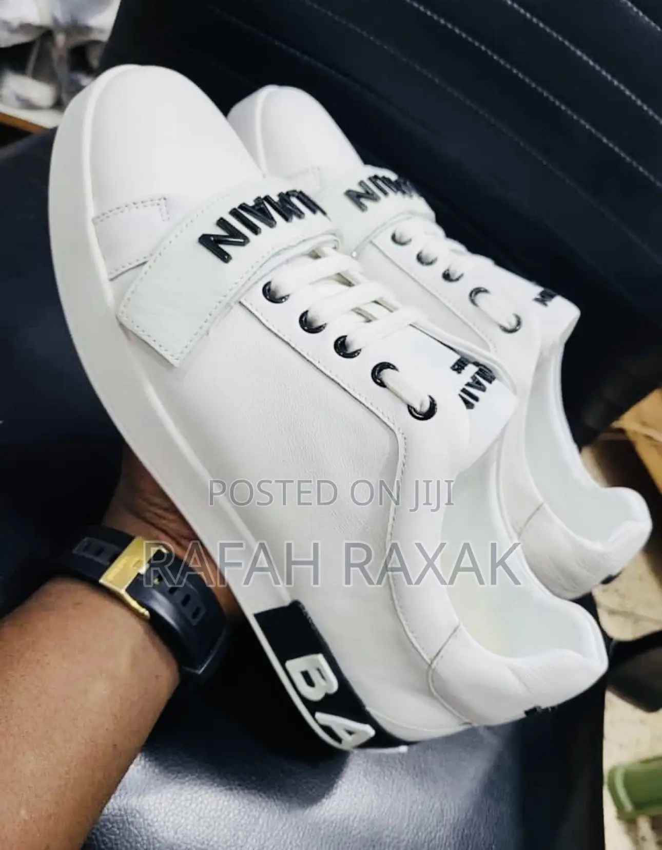 Original White/Black Balmain Casual Leather Sneakers