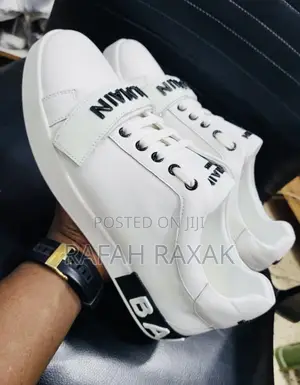 Original White/Black Balmain Casual Leather Sneakers