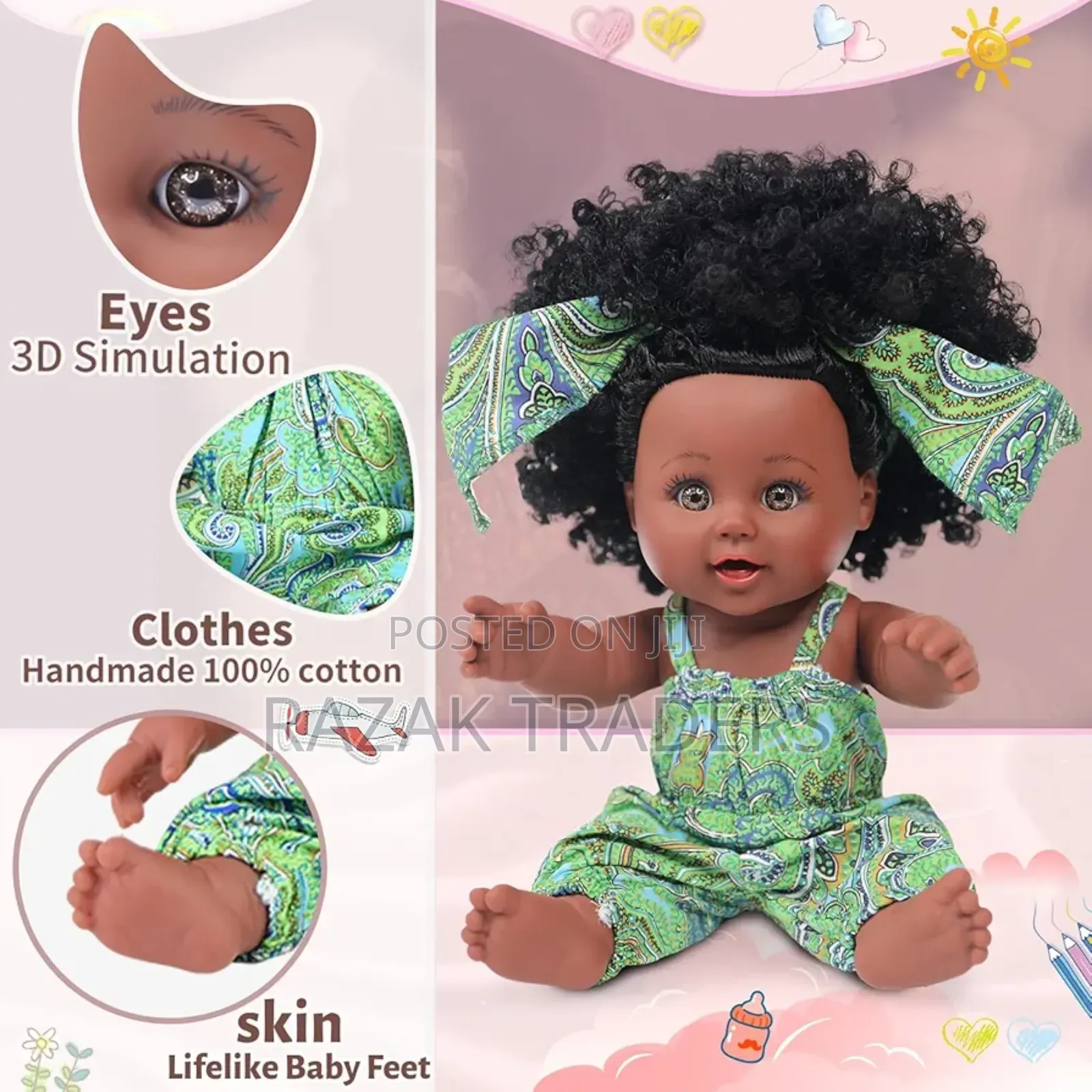 12 Inch Newborn Baby Dolls, African American Baby Black