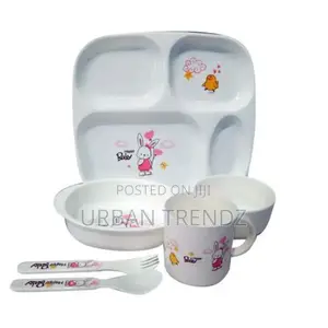 6pc Set Baby Feeding Plate Bowl Cup Plate Fork Spoon-Cream