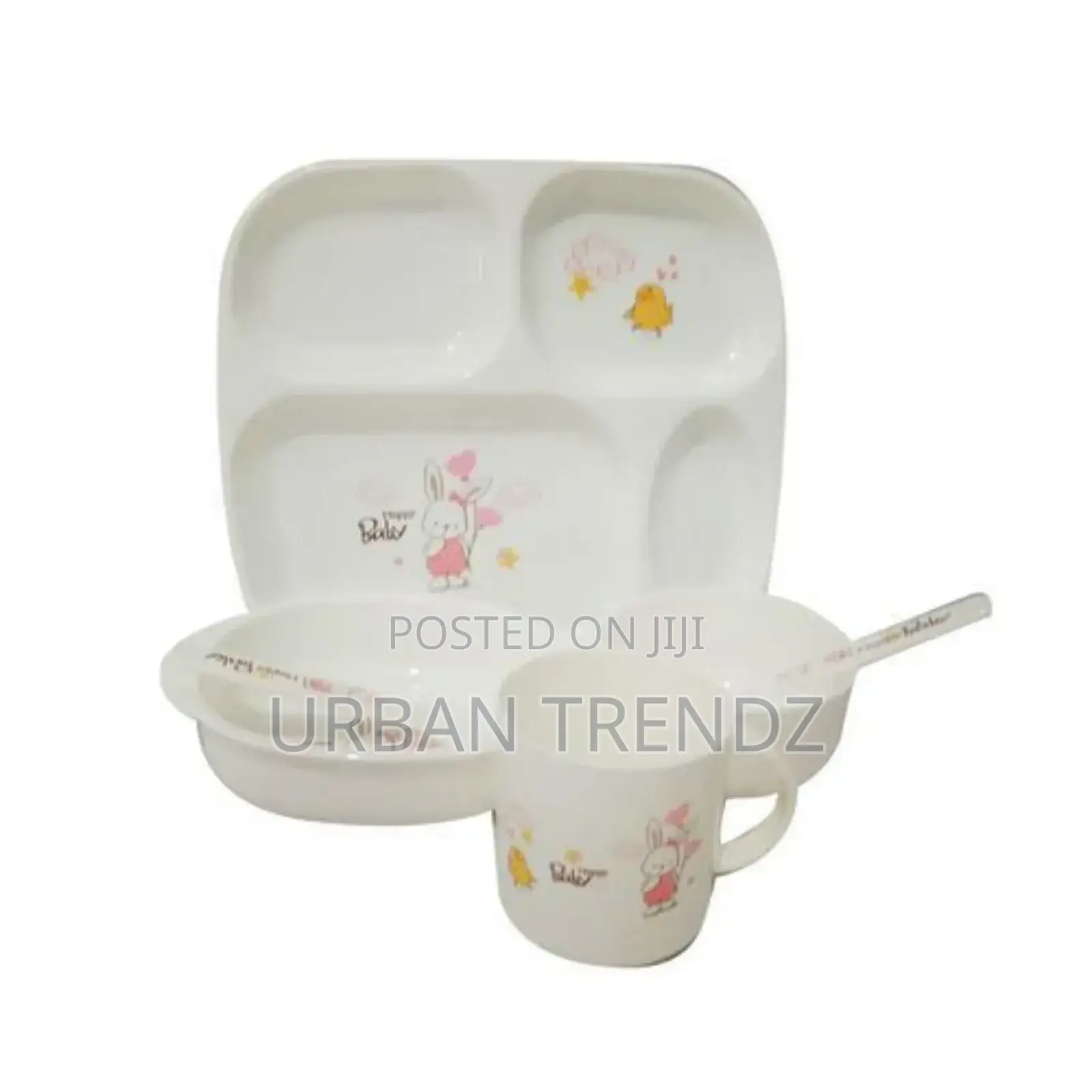 6pc Set Baby Feeding Plate Bowl Cup Plate Fork Spoon-Cream