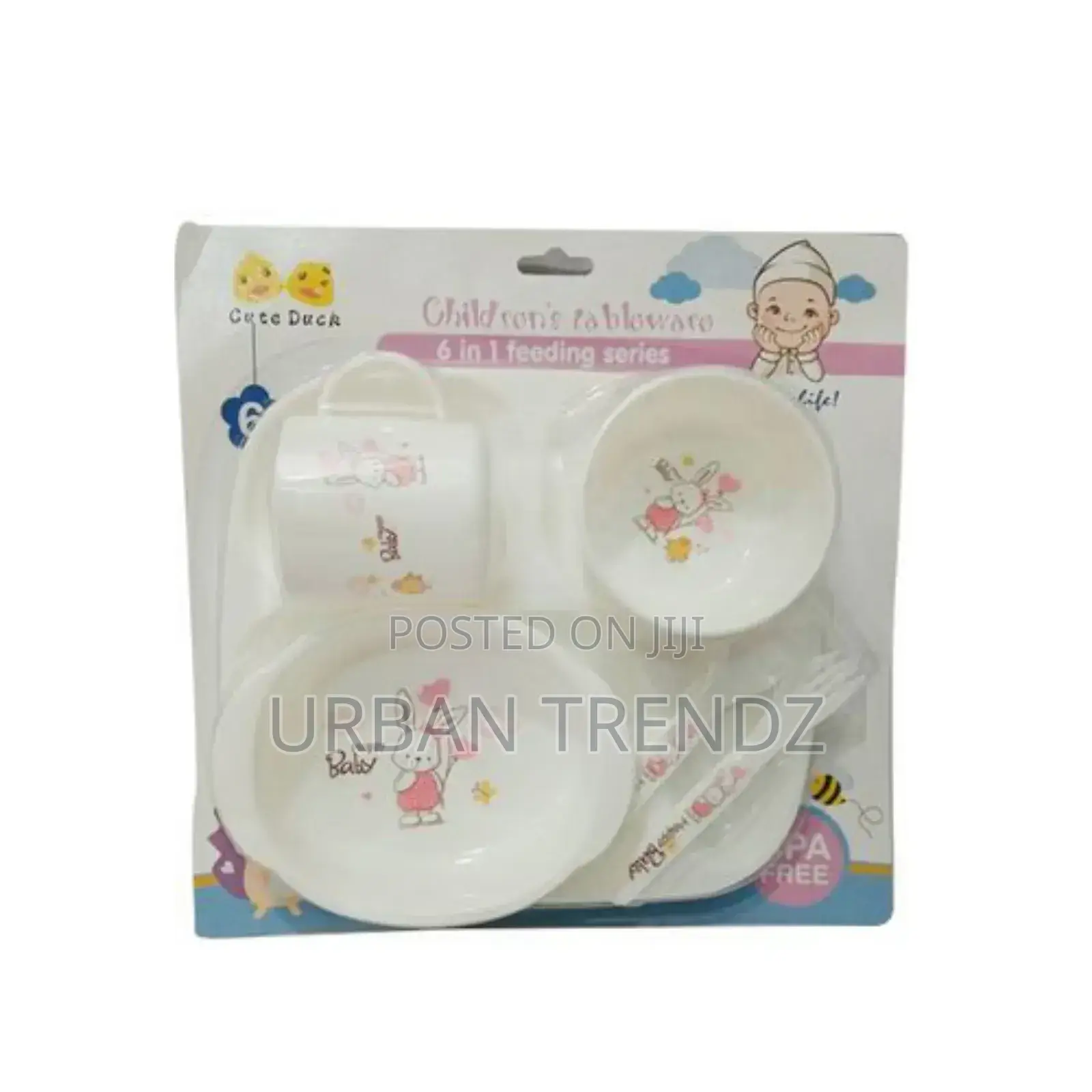 6pc Set Baby Feeding Plate Bowl Cup Plate Fork Spoon-Cream