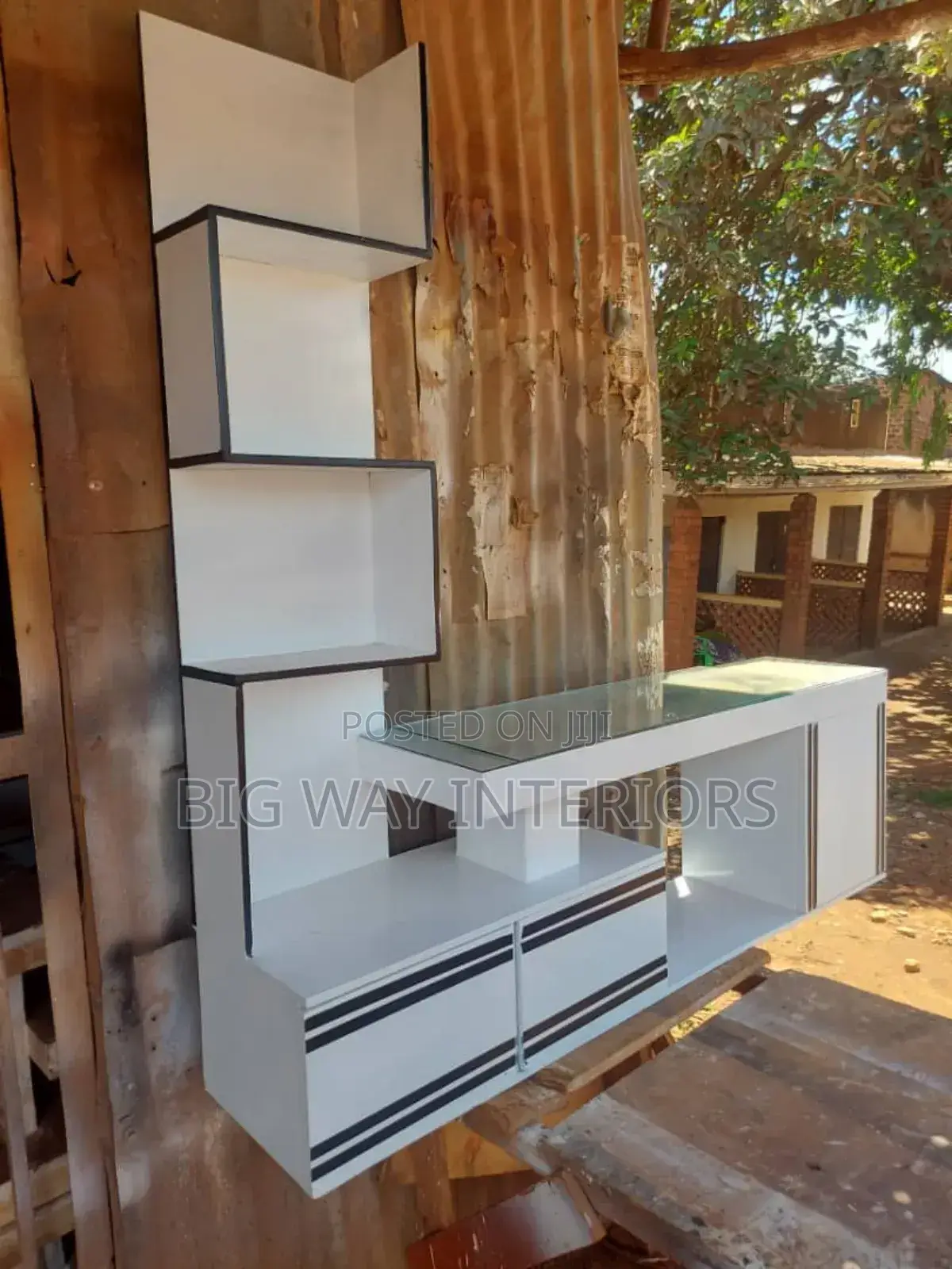 White and Black Single Ariel Tv Stand