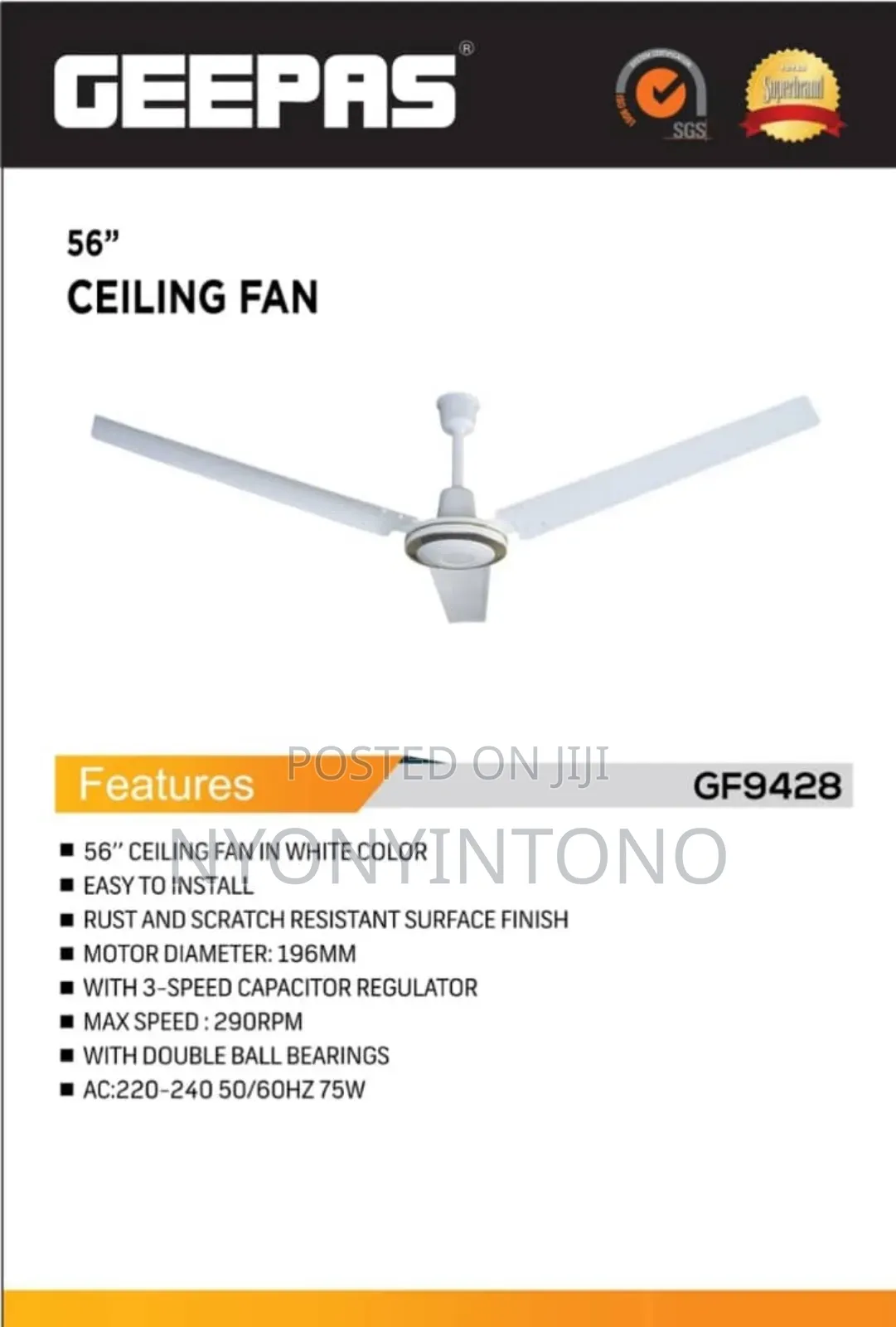 Geepas 56"High Quality Ceiling Fan With 2years Warranty.