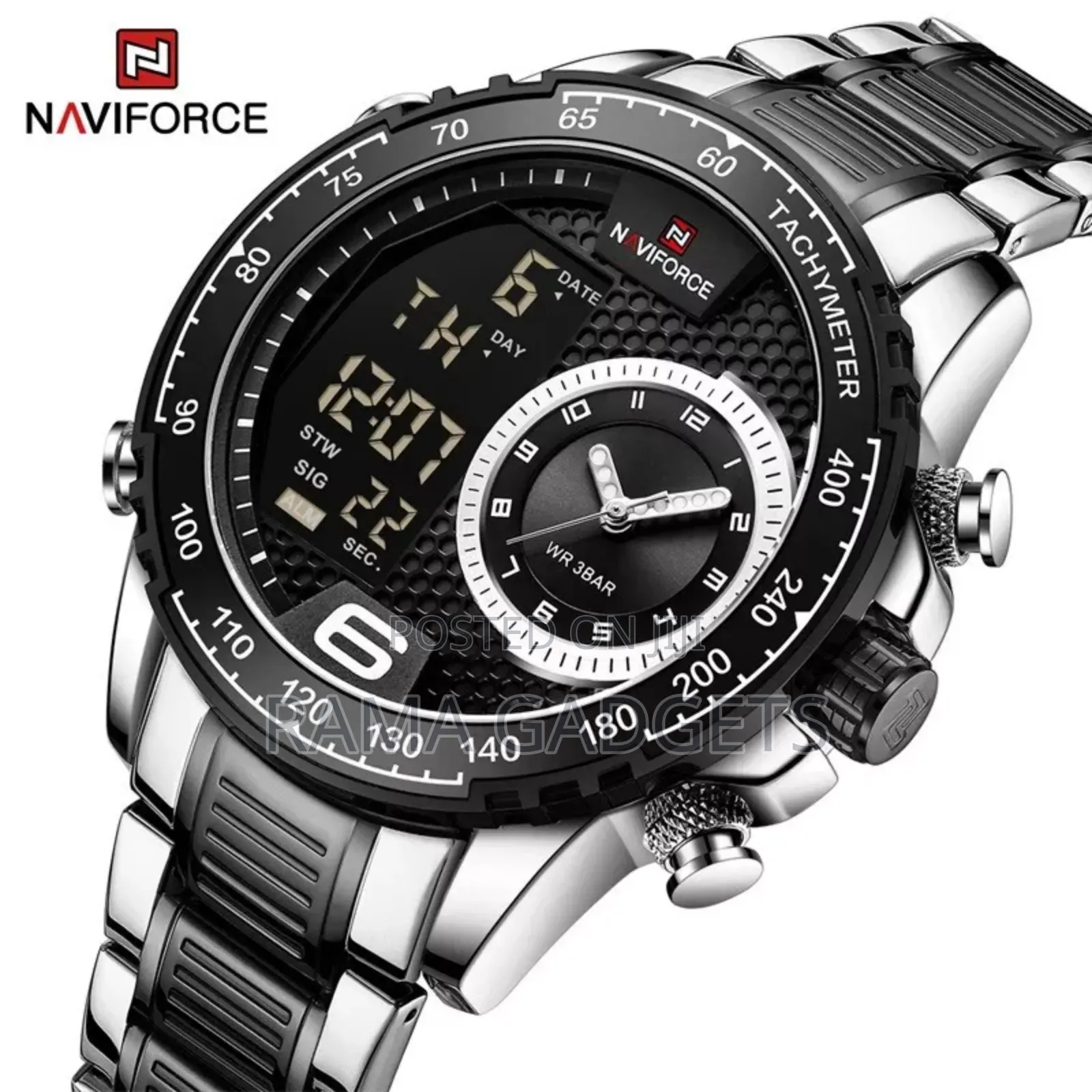 Naviforce Men Wrist Watch Stainless Steel Dual Display