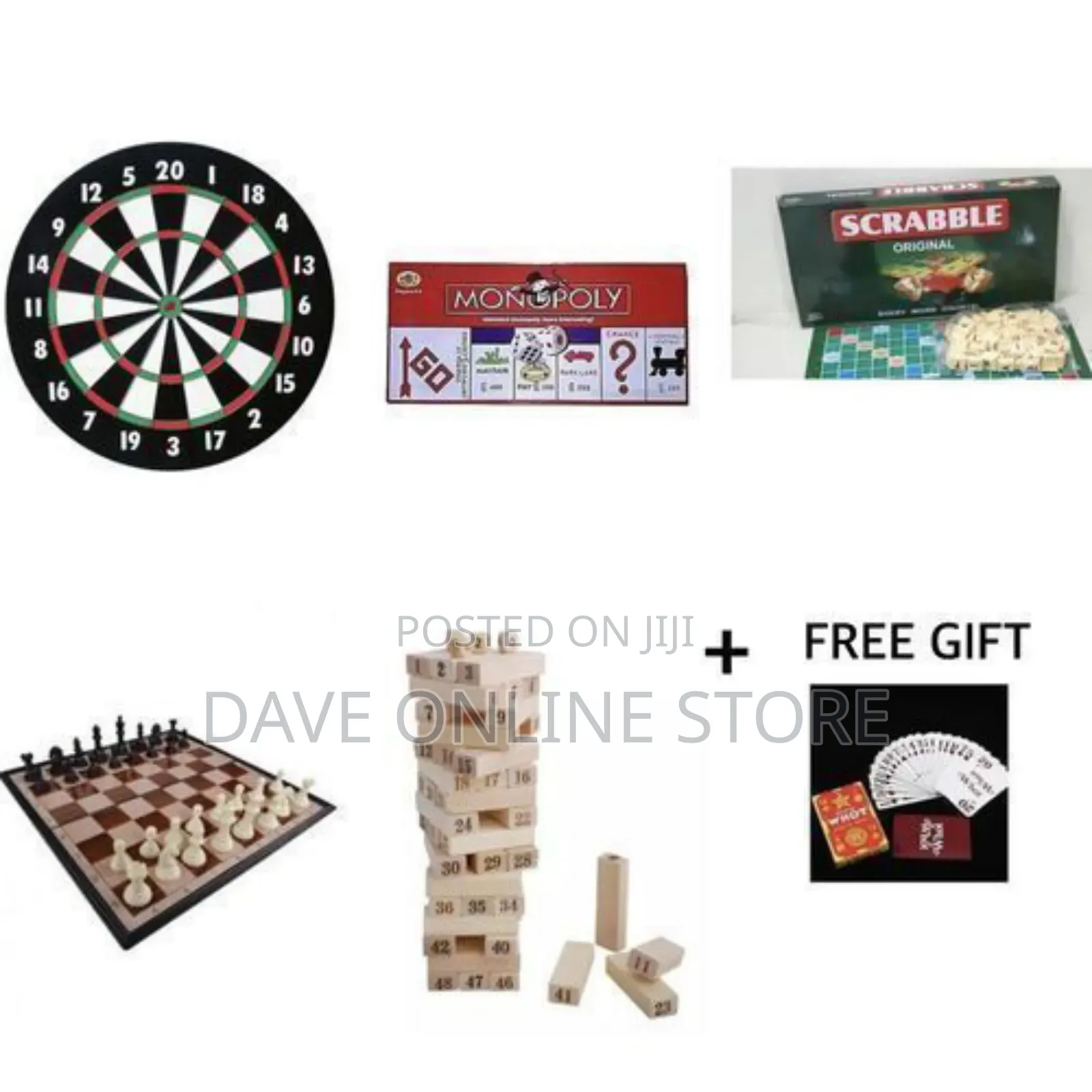 5 in 1 Board Games (Dart, Monopoly,Scrabble,Jenga and Chess)