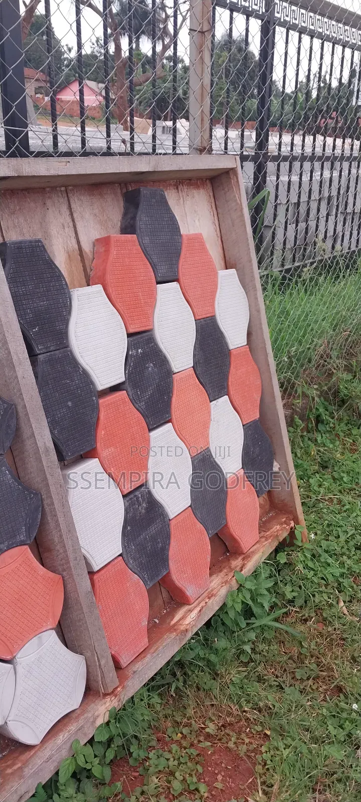 Coloured Paving With Red, Grew and Black Designs