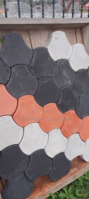 Coloured Paving With Red, Grew and Black Designs