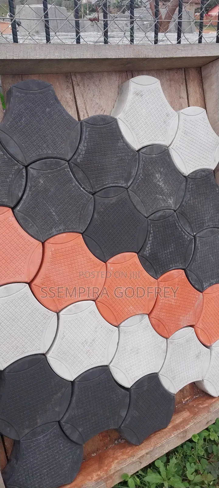 Coloured Paving With Red, Grew and Black Designs