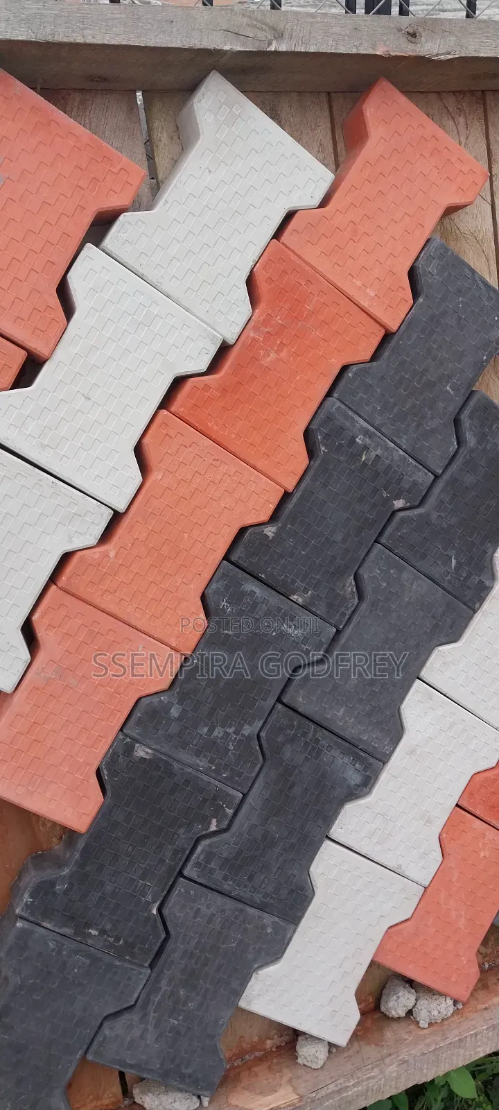 Coloured Paving With Red, Grew and Black Designs
