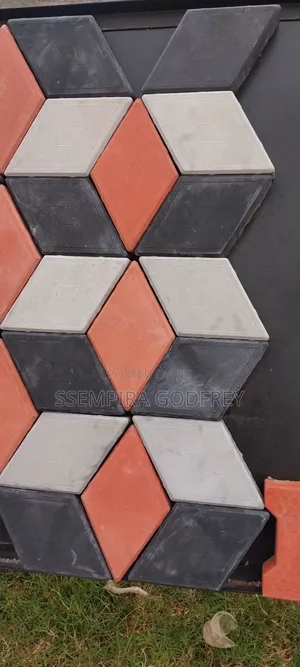 Coloured Paving With Red, Grew and Black Designs