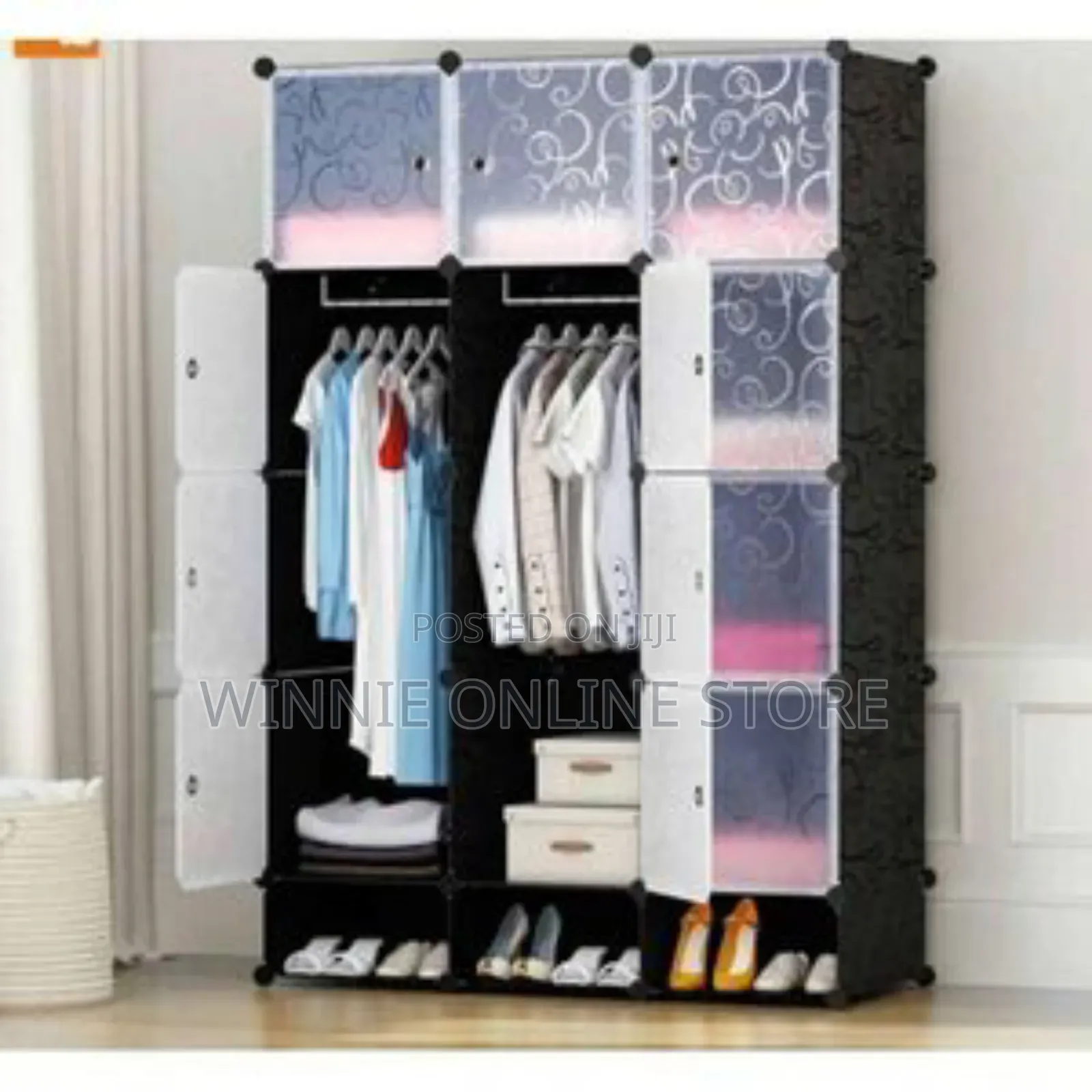 3column Plastice Wardrobe Blue,Pink,Black