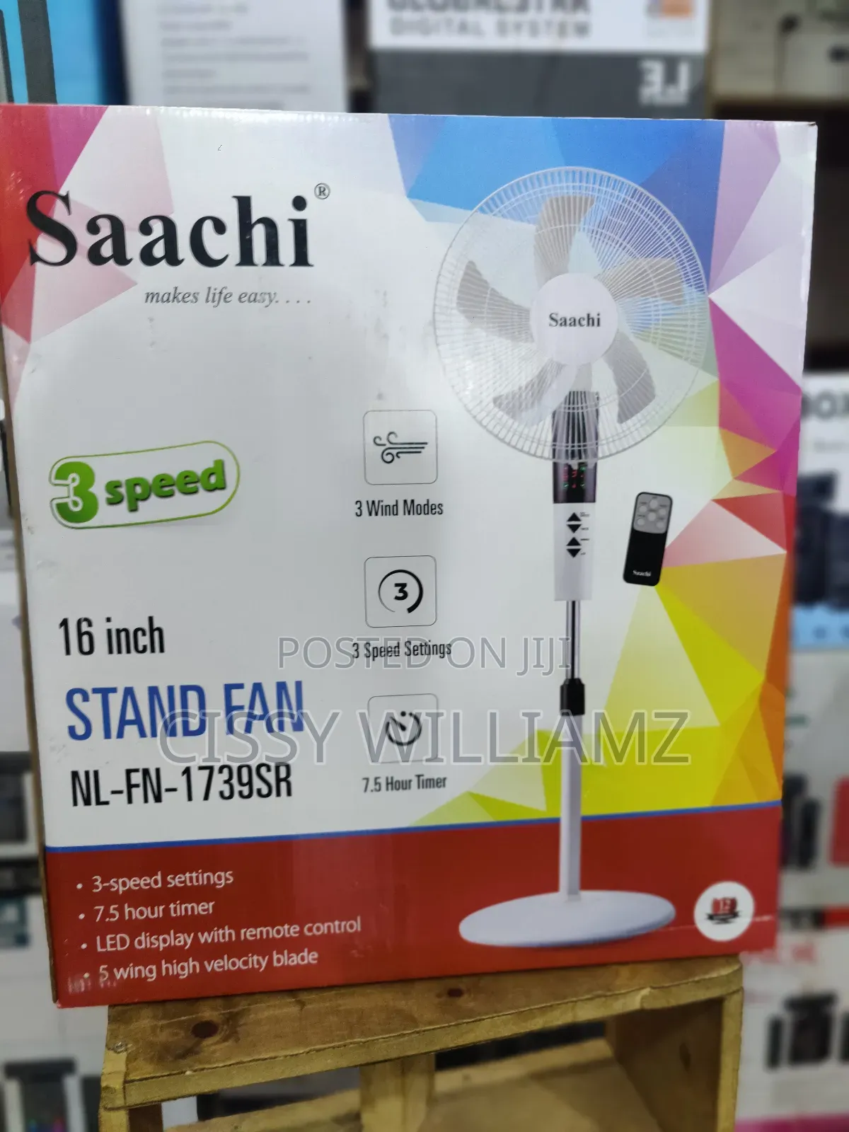 Saachi 16inch Stand Fan With Remote - White/Saachi Stand Fan