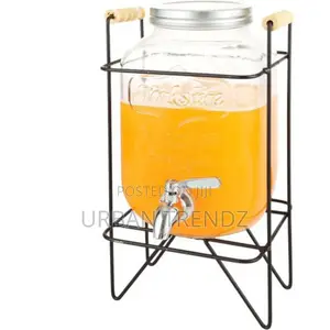 8 Liters Glass Dispenser With Iron Stand and Tap for Serving