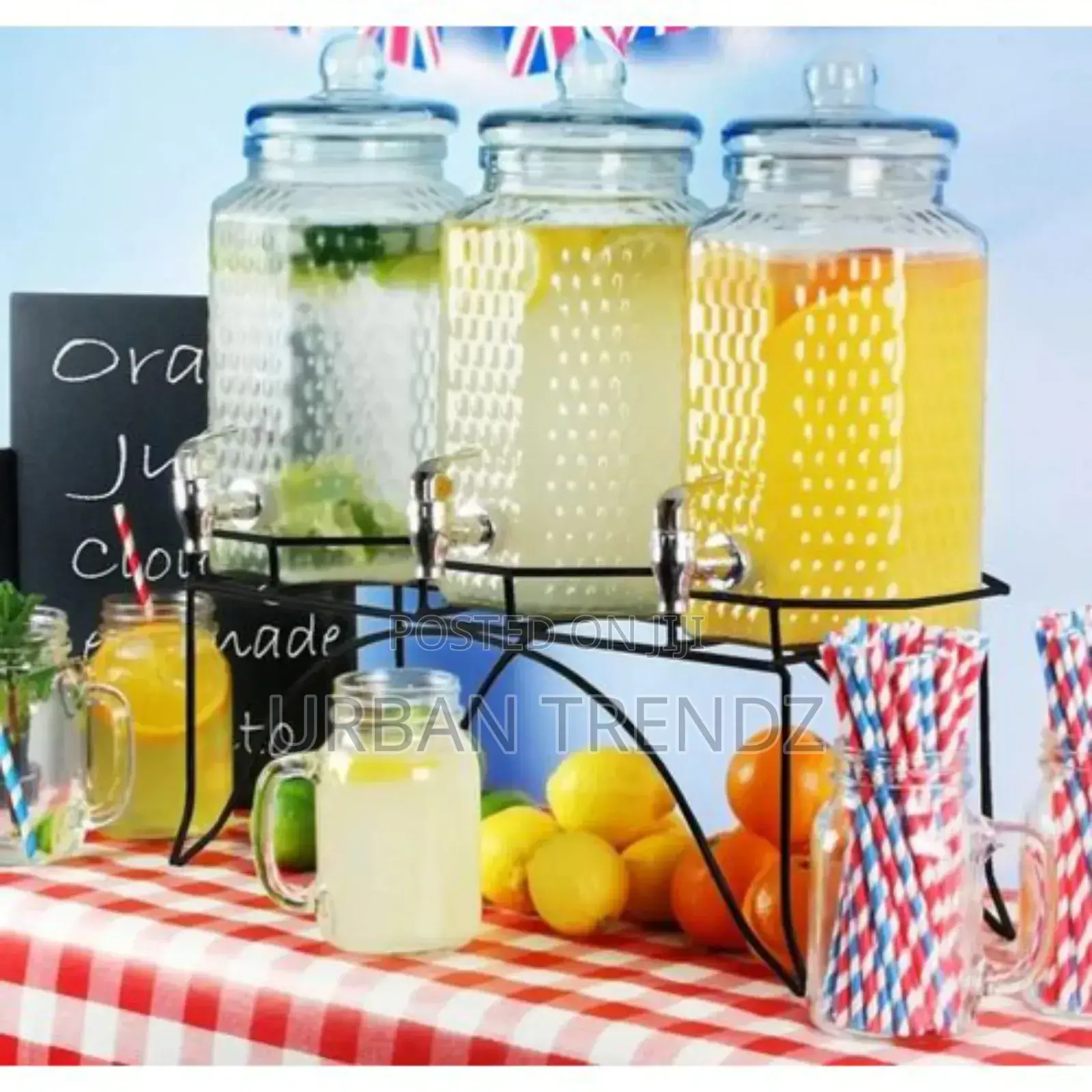 3 Bottles Water Juice Glass Dispenser With Tap-Transparent